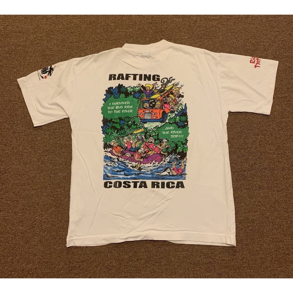 Vintage Costa Rica Rafting River Nature Graphic White T Shirt Men’s M Cotton